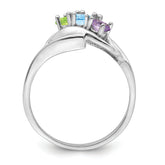 14k White Gold Genuine 3 Stone Mother's Ring - 7 / Genuine